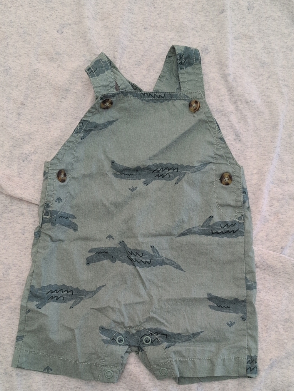 Baby Green Crocodile Print Short Overalls